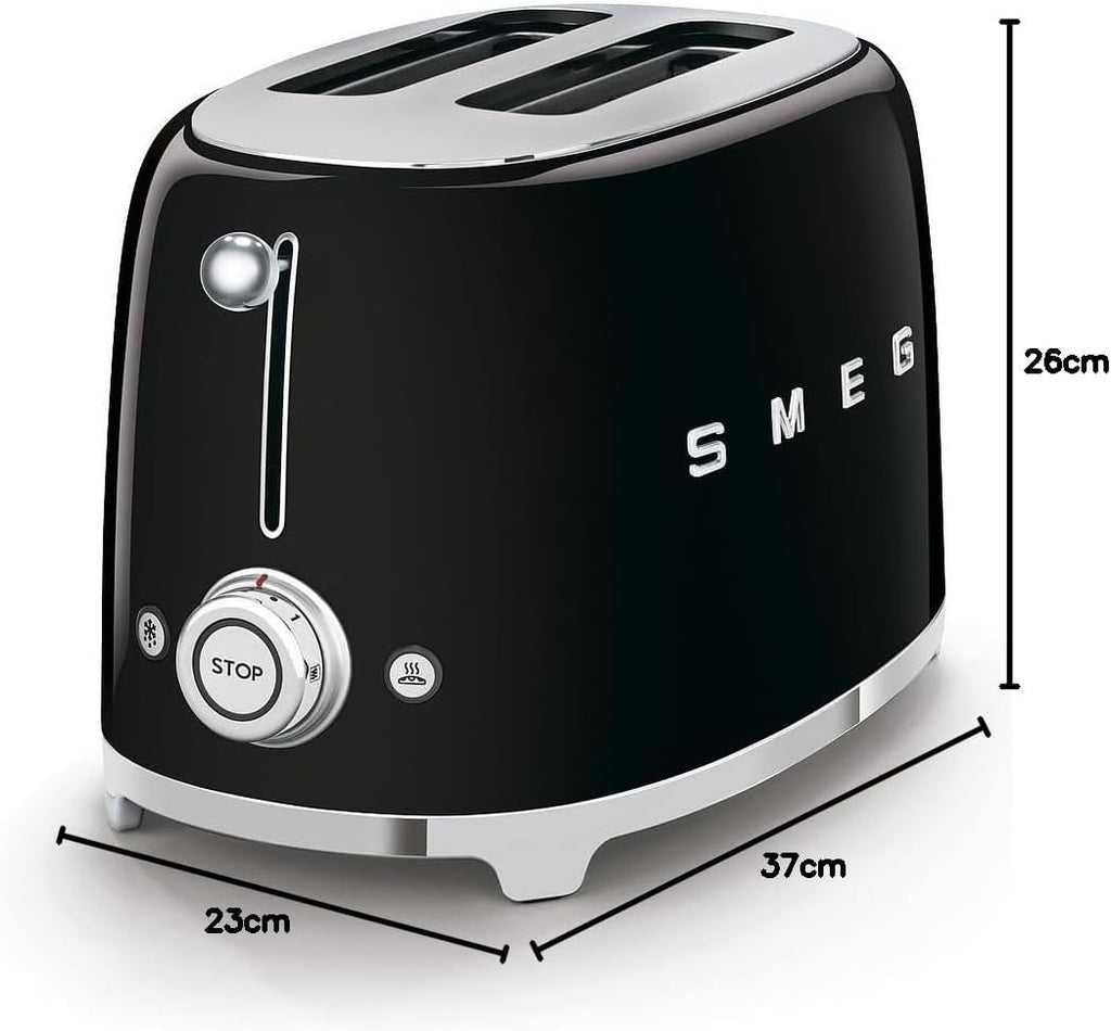 Smeg, 2x2 TSF01CREU - Tostapane, 2 scomparti per 2 fette, 6 livelli di doratura, funzione riscaldamento, funzione scongelamento e bagel, vassoio raccoglibriciole, 950W, Crema