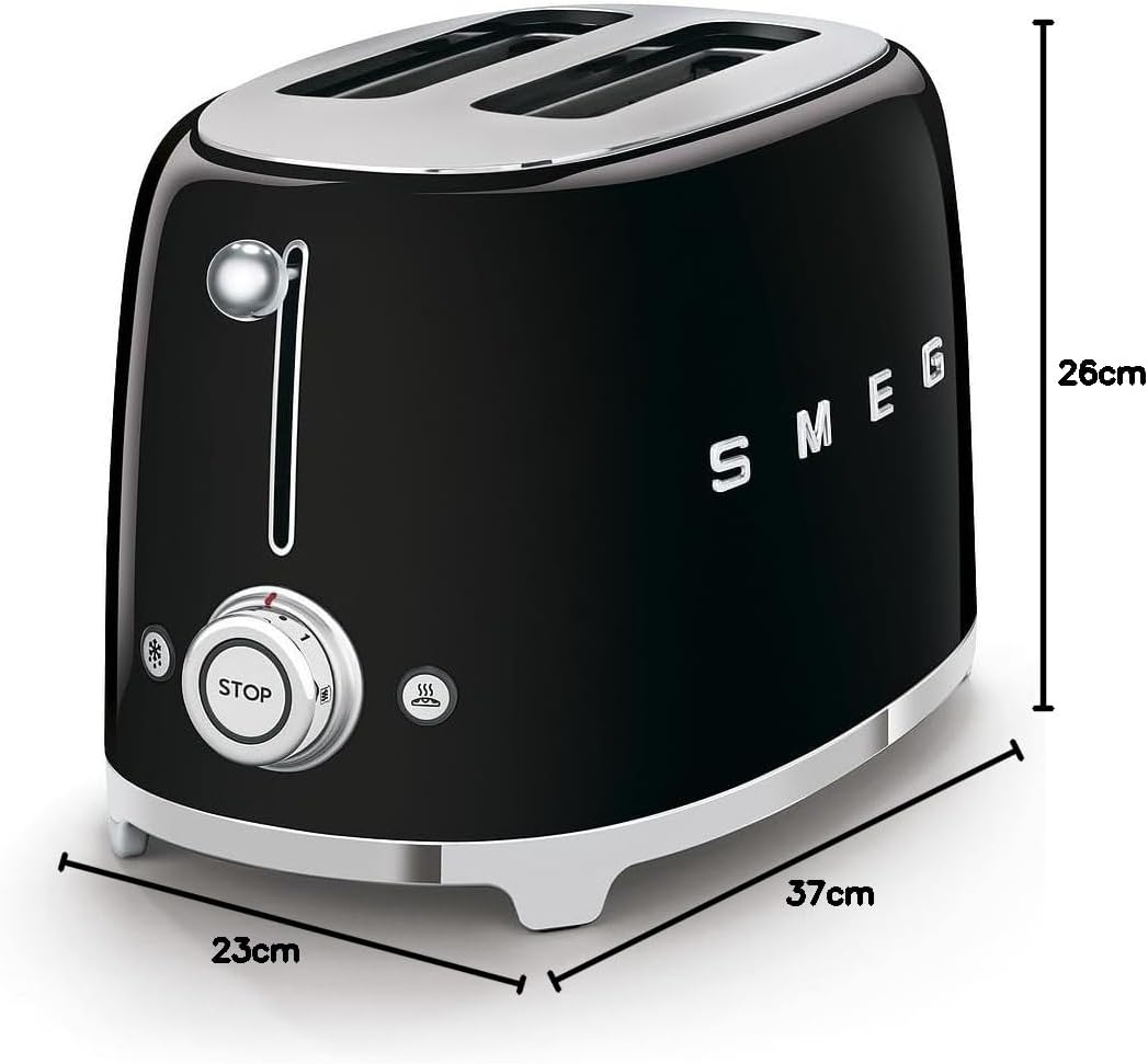 Smeg, 2x2 TSF01CREU - Tostapane, 2 scomparti per 2 fette, 6 livelli di doratura, funzione riscaldamento, funzione scongelamento e bagel, vassoio raccoglibriciole, 950W, Crema