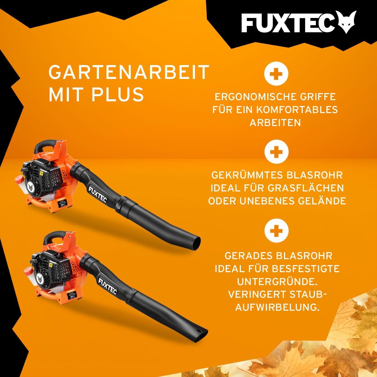 FUXTEC Benzin Laubsauger 4in1 FX-LBS126 2-Takt Laubbläser & Laubhäcksler inkl. 2Blasrohre & 45l Fangsack – getestet Oberklasse 1,4 – Blasgeschwindigkeit 71 m/s