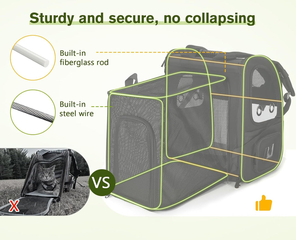 pecute Hunderucksack Erweiterbar, Faltbar Katzenrucksack Katzen mit Anti-offener Reiverschluss, Rucksack Hund mit Netz Fenster Grau XL, für Hunde Katzen Haustiere (40 * 33 * 49cm)