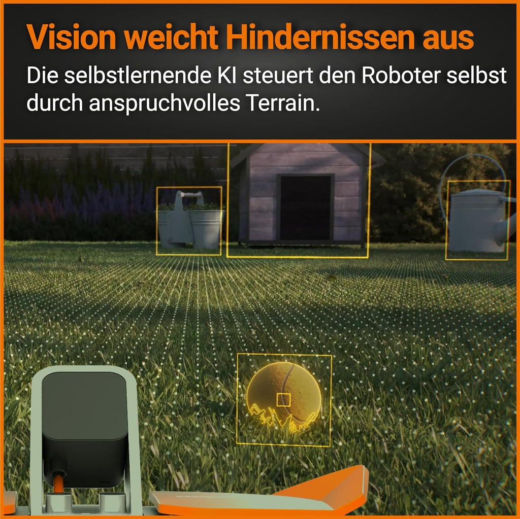 WORX Landroid Vision M600 Robot rasaerba WR206E.1 per giardini fino a 600m - Robot tagliaerba intelligente senza filo perimetrale - WLAN & Bluetooth - prevenzione attiva degli ostacoli con tecnologia AI - controllo tramite APP