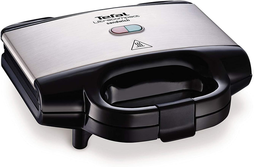Tefal Express TT410D 2-Scheiben-Toaster, Schwarz, Edelstahl, 2 Scheiben, 850 W, 160 mm & Ultracompact Sandwichmaker SM1552 | für dreieckige Sandwichtoasts | 700W | 26.5 x 12 x 26 cm, Edelstahl/Schwarz