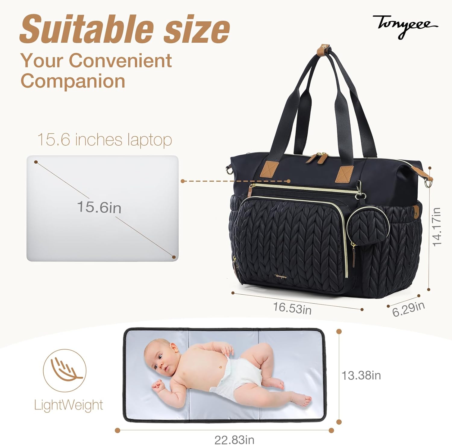 Tonyeee Wickeltasche, große Baby-Wickeltaschen, Krankenhaustasche für die Arbeit, Lieferung mit Schnulleretui, Wickelunterlage