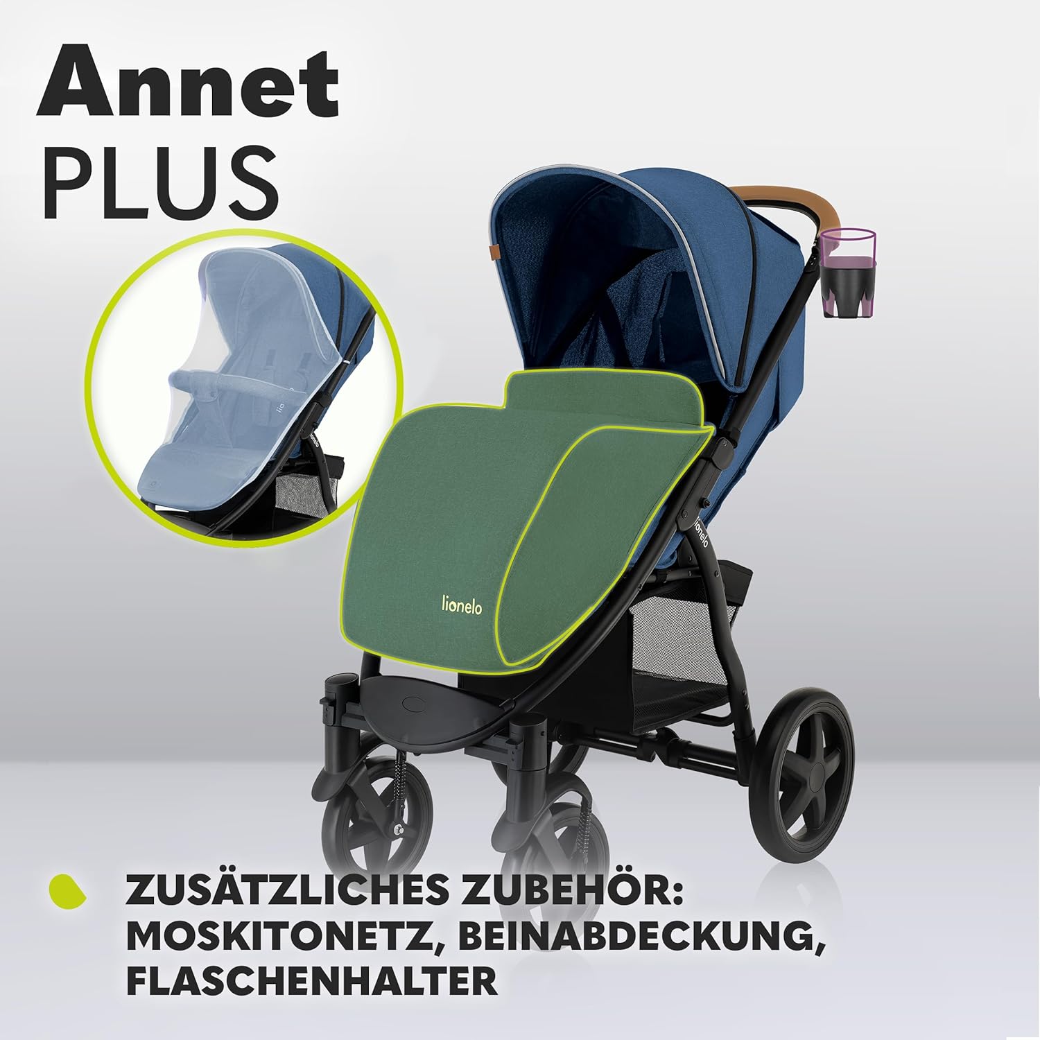 LIONELO Annet Buggy fino a 22 kg con funzione reclinabile, passeggino compatto richiudibile con accessori, ruote in schiuma EVA, zanzariera, coprigambe, portabevande, cestino (Golden Moments, Tour)