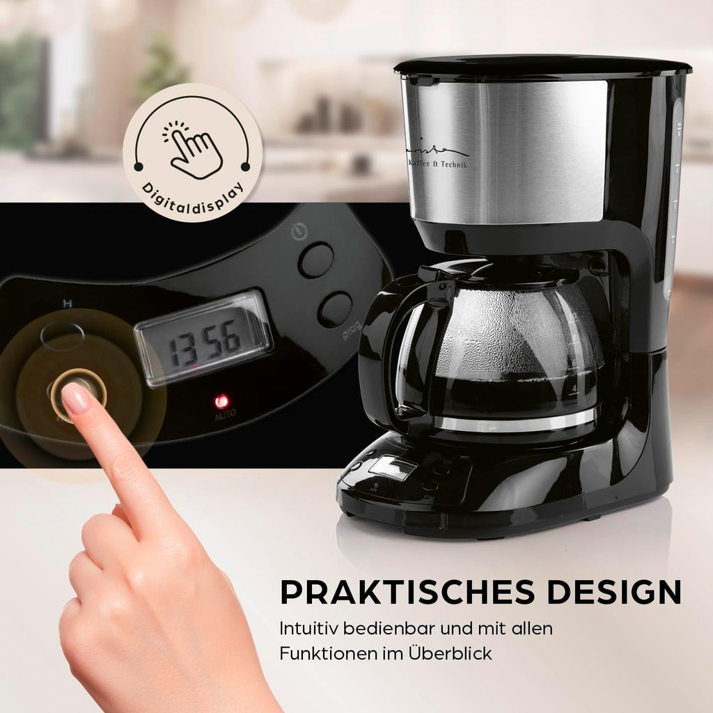 Barista Kaffeemaschine mit Mahlwerk | Filterkaffeemaschine mit Glaskanne | 900W Filtermaschine mit Touchdisplay & Timerfunktion für bis zu 10 Tassen | 1,25 Liter Kaffeekanne | Für Bohnen & Pulver