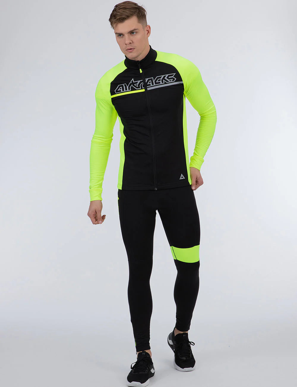 Pantaloni Ciclismo Termici Lunghi da Uomo Salopette Pro Team II Nero-Neon Prodotto in set