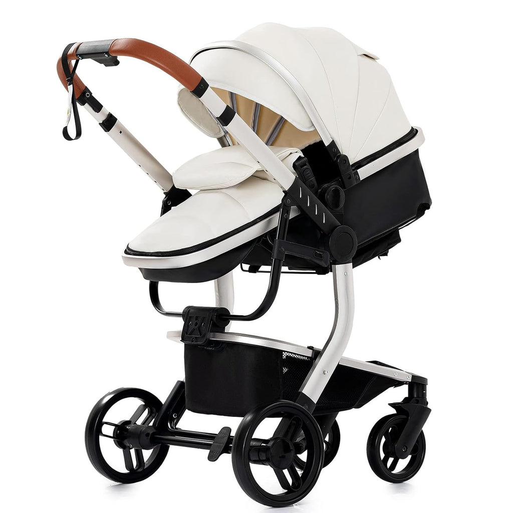 3 in 1 Kombikinderwagen 3 in 1 Reisesysteme Kinderwagen Infant Hochlandschaft Liegender Buggy Kinderwagen Neugeborenen Kinderwagen Faltbarer Standardkinderwagen (906 White)