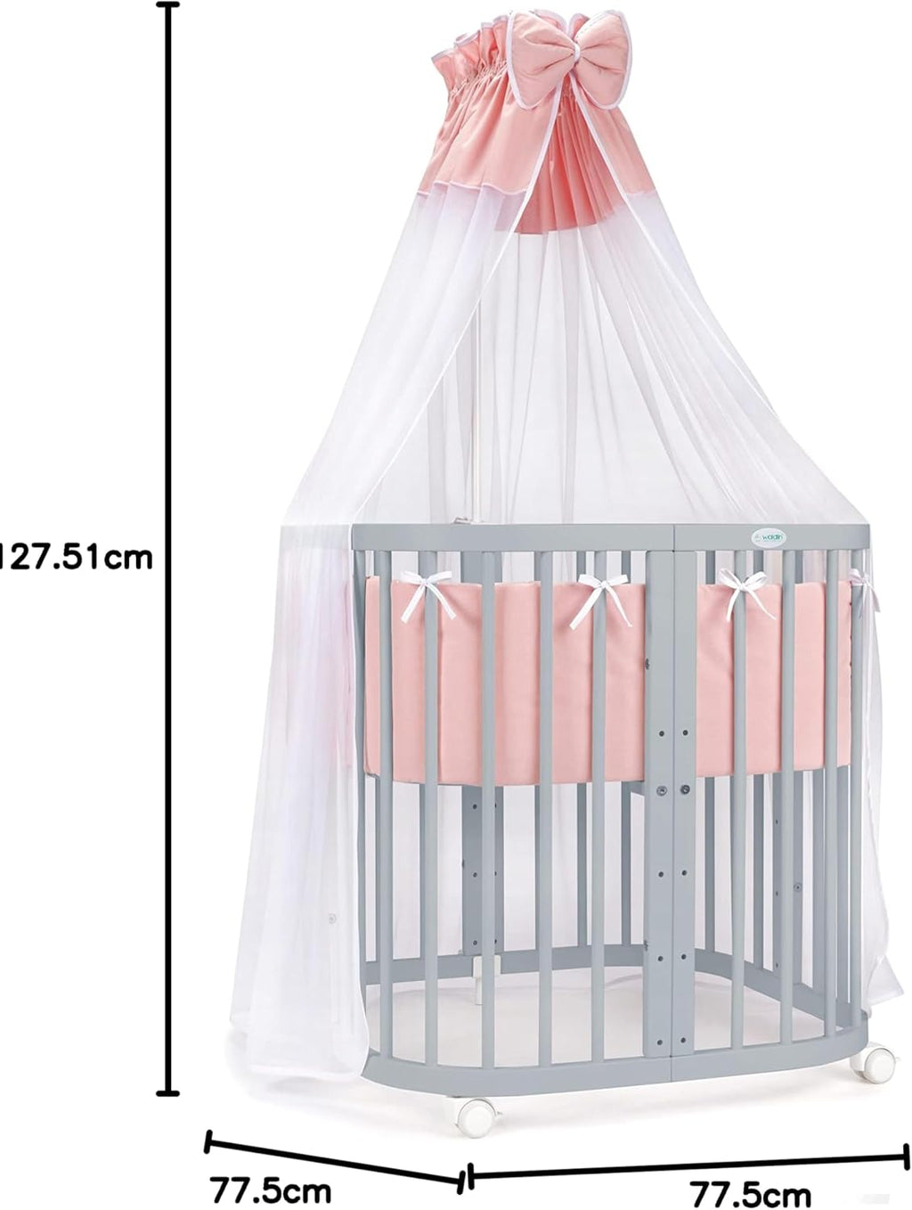 Waldin Lettino per bambini in legno 7in1 con materasso, Letto "Cresci con me", Ventilato, Base regolabile in 5 altezze, Set All-Inclusive, Legno Bianco