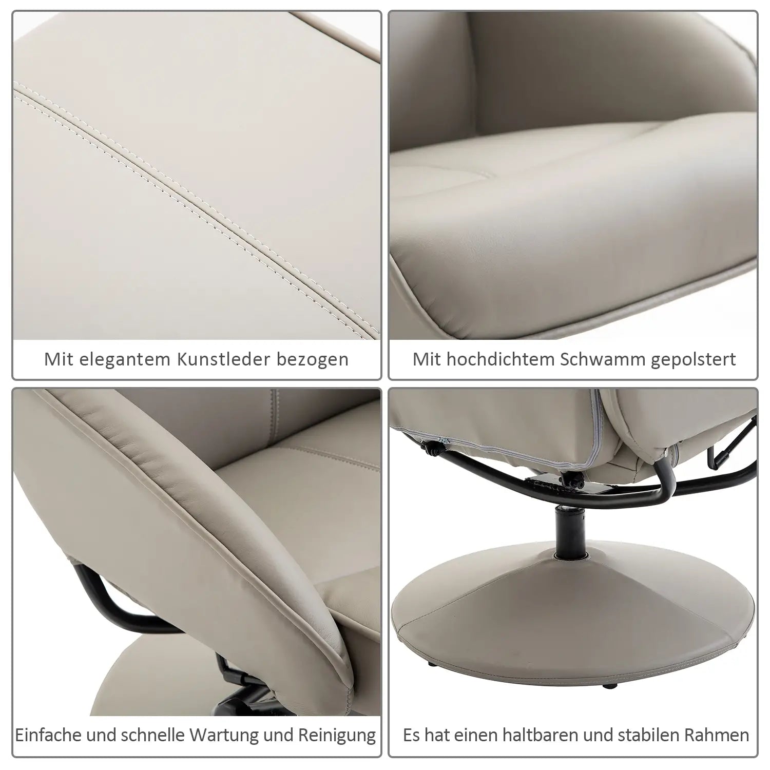 Poltrona relax HOMCOM con poggiapiedi ergonomica reclinabile in similpelle grigia