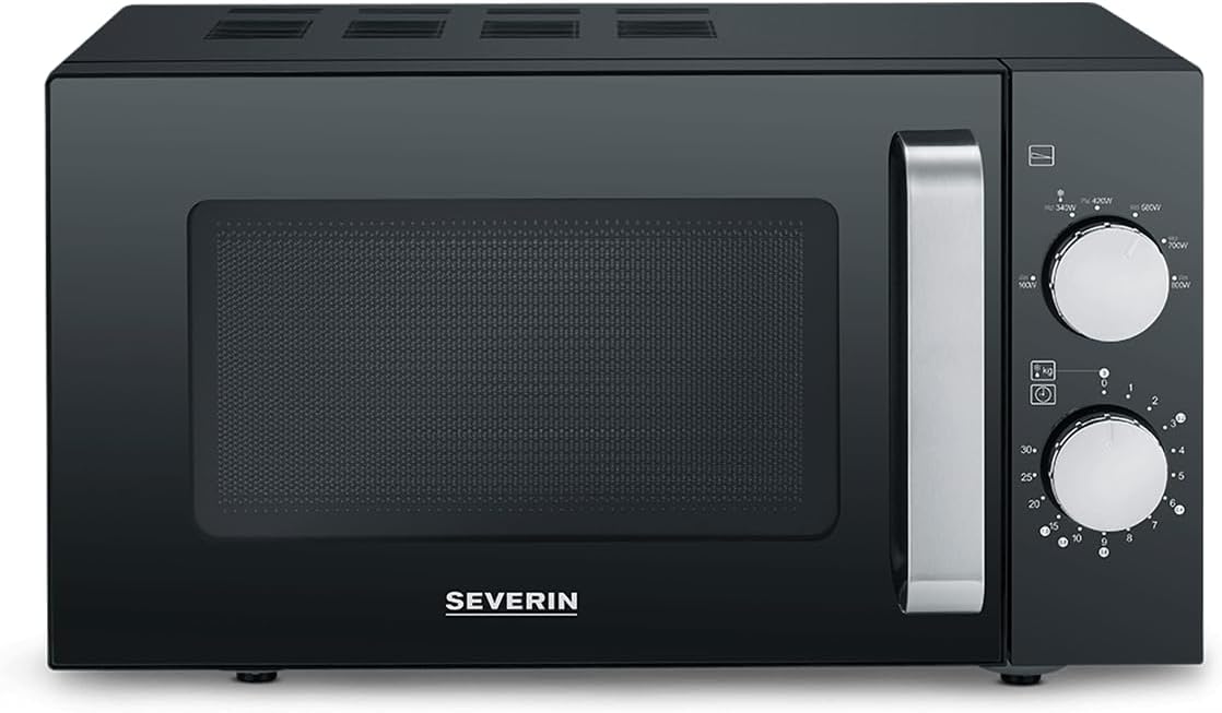 SEVERIN 2-in-1 Mikrowelle mit Grill 800 W, Grillofen mit 25 L Kapazitt und 9 Leistungsstufen, Mikrowelle mit Grillrost und Drehteller, silber, MW 7785