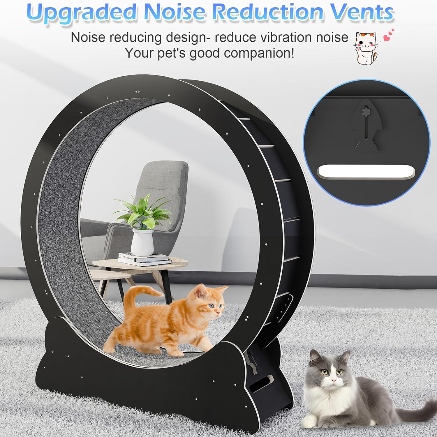 Katzenlaufrad, Laufrad für Katzen, 100cm Innendurchmesser Laufrad Katze, Super Leises Haustier Katze Laufrad Spielzeug, Holzlaufrad Laufrad Wheel Innen für Kleines Mittel Großes Katze (Holzfarbe, XL)