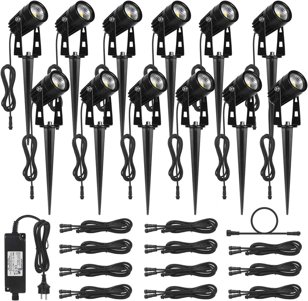 AIMHEIM 12er-Set Gartenstrahler LED Warmweiß, 3W Gartenleuchte Garten Beleuchtung mit Stecker, Schwenkbar Außen-Strahler Aussenbeleuchtung Erdspieß IP65 Wasserdicht für Baum, Pflanzen, Teich