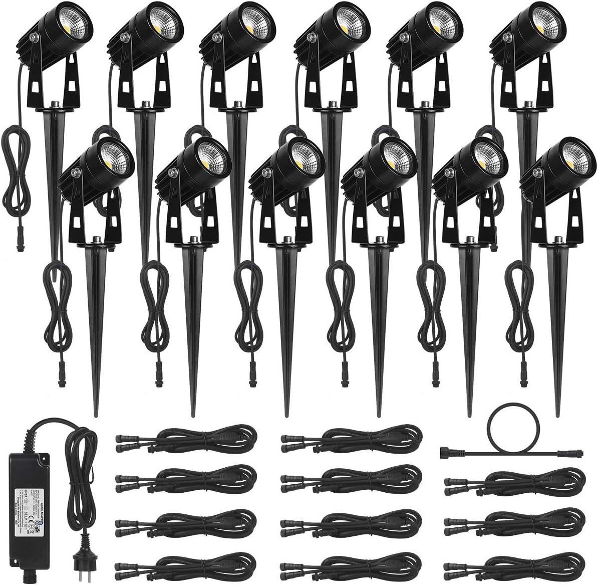 AIMHEIM 12er-Set Gartenstrahler LED Warmweiß, 3W Gartenleuchte Garten Beleuchtung mit Stecker, Schwenkbar Außen-Strahler Aussenbeleuchtung Erdspieß IP65 Wasserdicht für Baum, Pflanzen, Teich