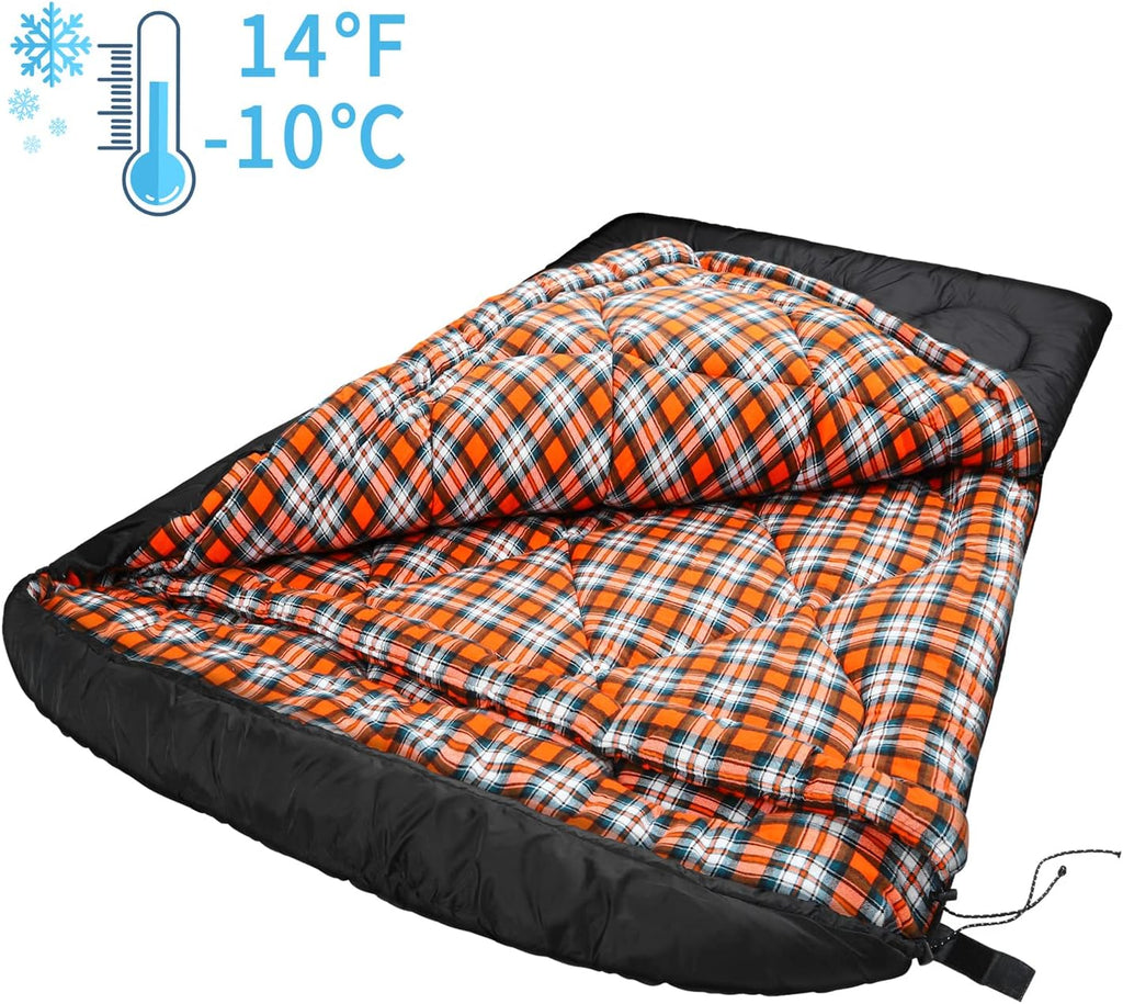 Mcota Winter 0 Grad Doppelschlafsack, Queen-Size-Größe, Schlafsack mit 100% Baumwoll-Flanellfutter, warm und wasserdicht, für 2 Personen Schlafsack für Camping, Angeln oder Jagd bei kaltem Wetter