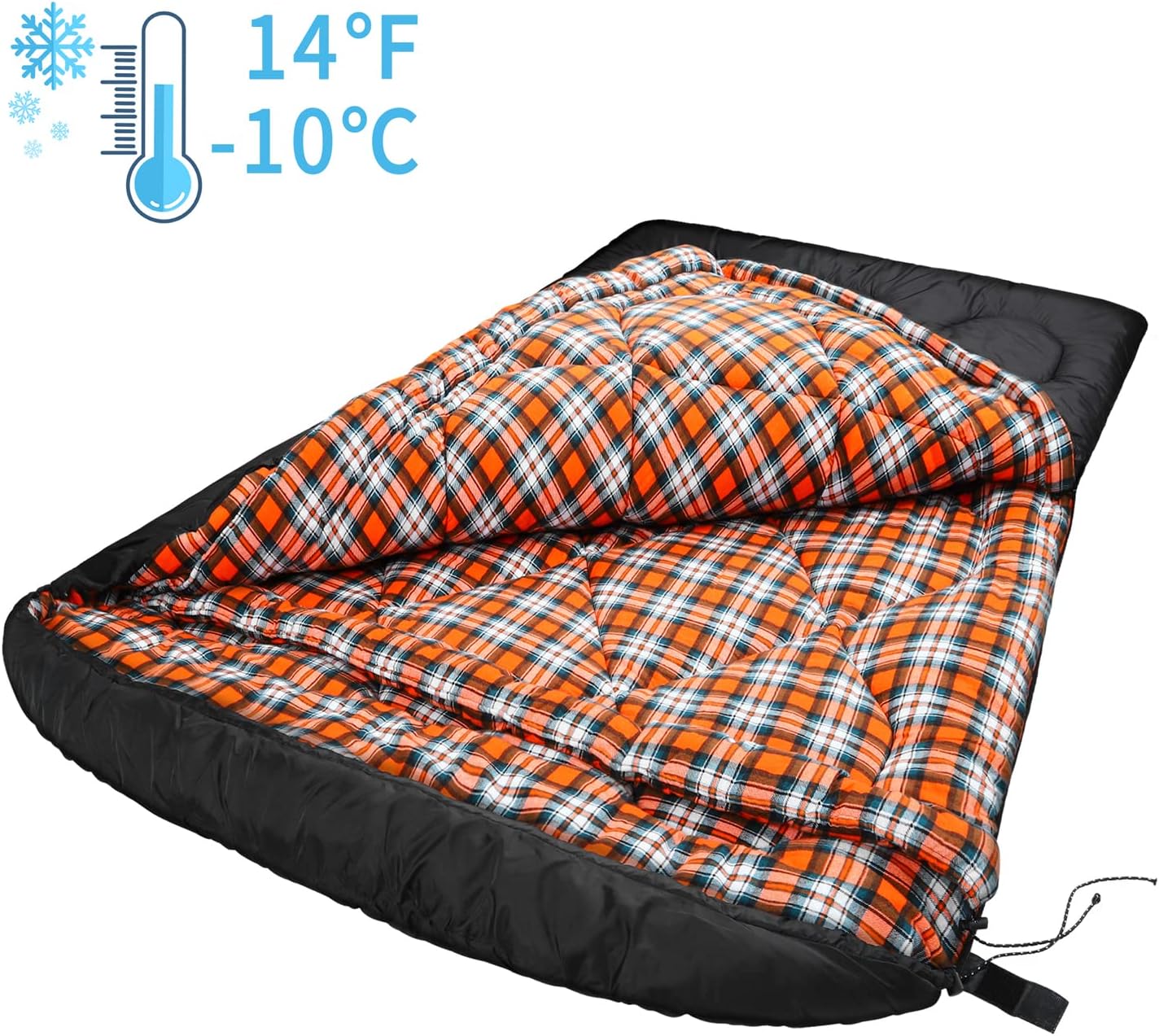 Mcota Winter 0 Grad Doppelschlafsack, Queen-Size-Größe, Schlafsack mit 100% Baumwoll-Flanellfutter, warm und wasserdicht, für 2 Personen Schlafsack für Camping, Angeln oder Jagd bei kaltem Wetter