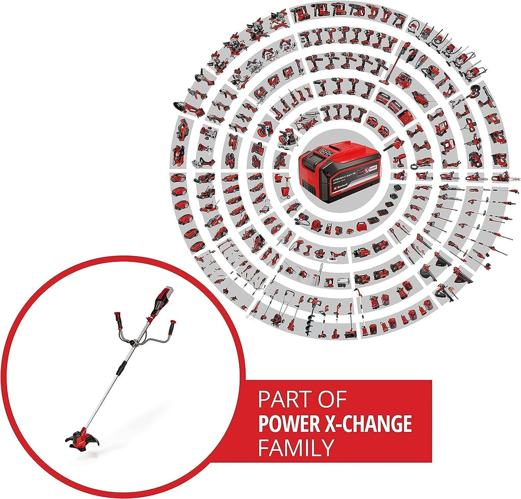 Decespugliatore a batteria Einhell AGILLO 18/200 Power X-Change (Ioni di litio, 18V, 7.500 giri/min., filo con alimentazione automatica/lama a 3 denti, motore anteriore, impugnatura a manubrio, senza batteria e caricabatteria)