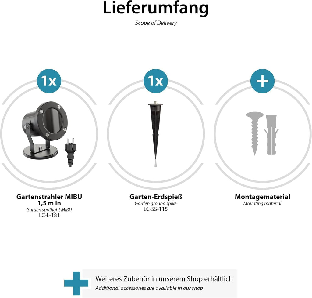 ledscom.de 4 Fari da giardino a LED MIBU con picchetto, da esterno, acciaio inox, senza lampadina