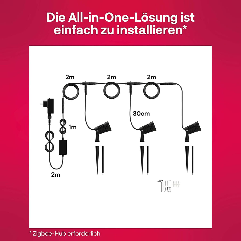 innr Smart Gartenstrahler, Zigbee, Funktioniert mit Hue* und Alexa (Bridge erforderlich), White & Color, LED Strahler, Spotlicht außen, Außenlampe, IP67 wasserdicht, Komplettset (3-Pack)