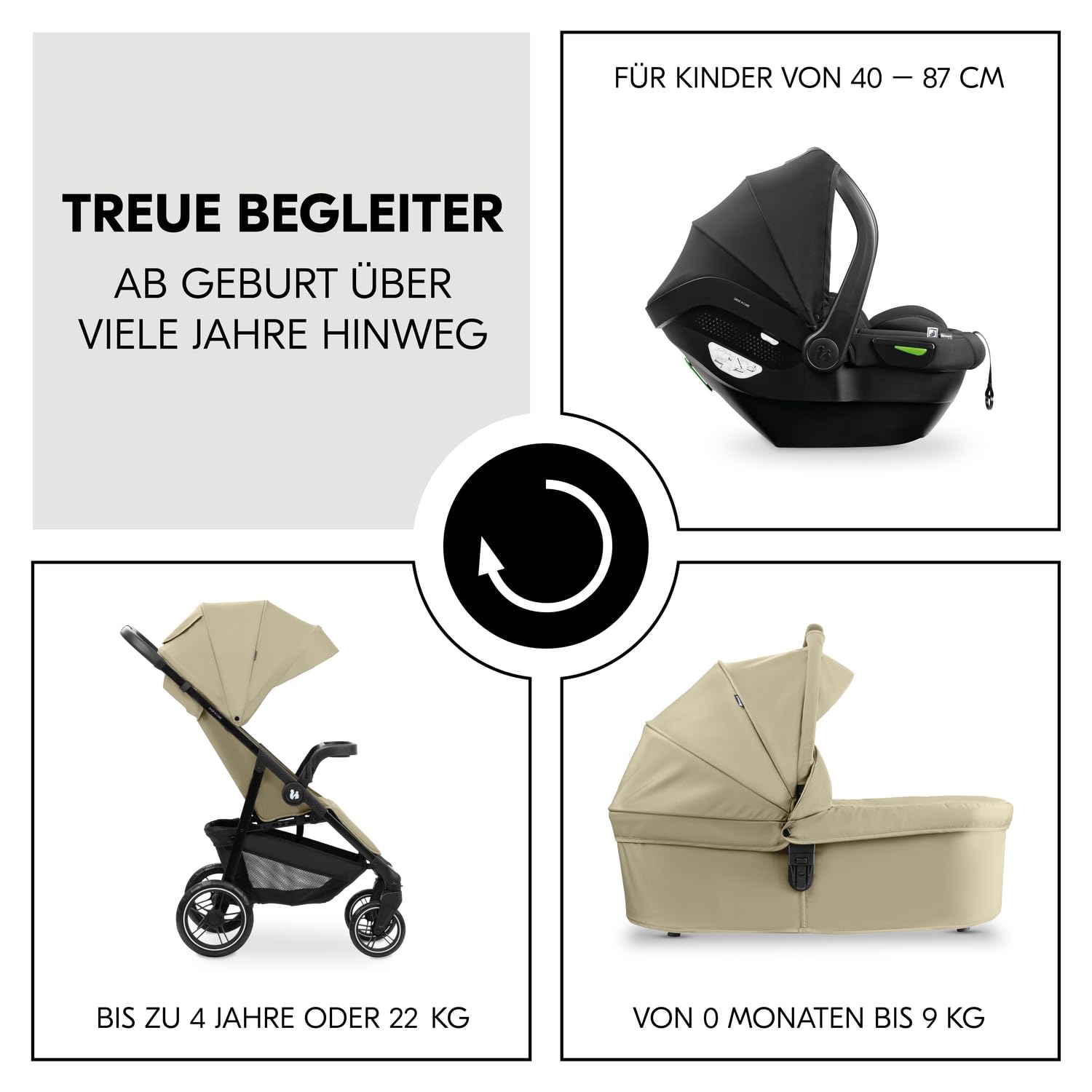 hauck Set Trio 3in1 Shop N Care con Passeggino, Navicella, Seggiolino Auto dalla nascita fino a 22 kg, Chiusura Compatta, Reclinabile, Portabicchieri & Vassoio, Protezione UV 50+ (Grey)