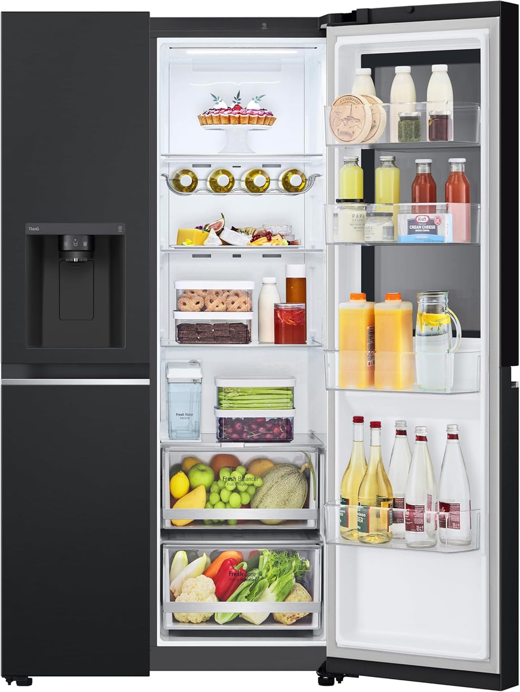 LG GSGV81PYLL Frigorifero Side by Side, Classe E, 635 L, Instaview, Frigorifero con congelatore, Dispenser ghiaccio, ghiaccio tritato, acqua, Total NoFrost, Smart Inverter Compressor, Wi-Fi