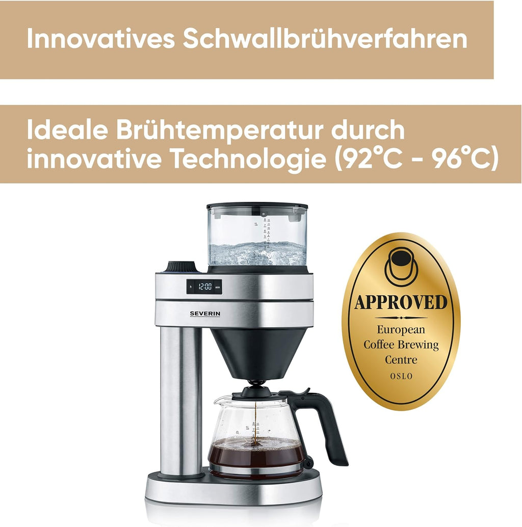 SEVERIN Macchina da caffè con filtro Caprice, come preparata a mano con la caffettiera per un massimo di 8 tazze, macchina da caffè con timer, acciaio inox spazzolato/nero opaco, KA 5760