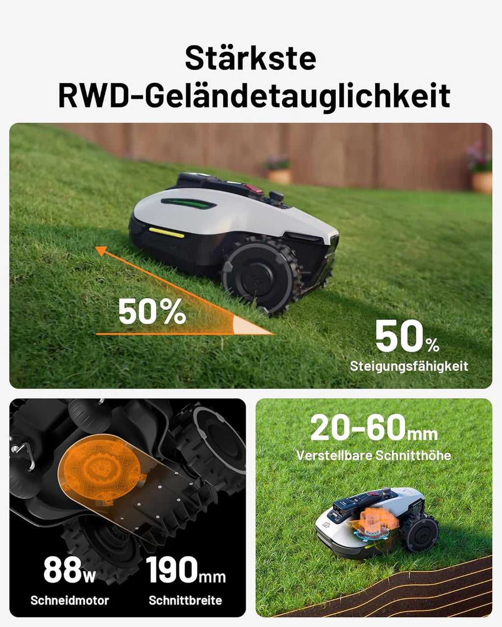 MAMMOTION YUKA Mini 700 Robot rasaerba senza filo perimetrale, NetRTK+Vision, Nessuna antenna RTK richiesta, Mappatura automatica, Consigliato 700m², Max. 1100m², con modulo 4G, Pendenza 50%