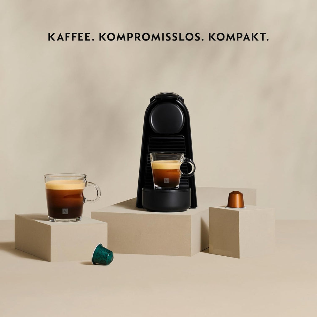 Nespresso De'Longhi EN 85.B Essenza Mini Macchina da Caffè a Capsule,Welcome Set con Capsule Assortite in Diversi Gusti,Pressione Pompa 19 bar,Design Salvaspazio,1370W,0.6 L,32.5 x 11 x 20.5 cm,Nero