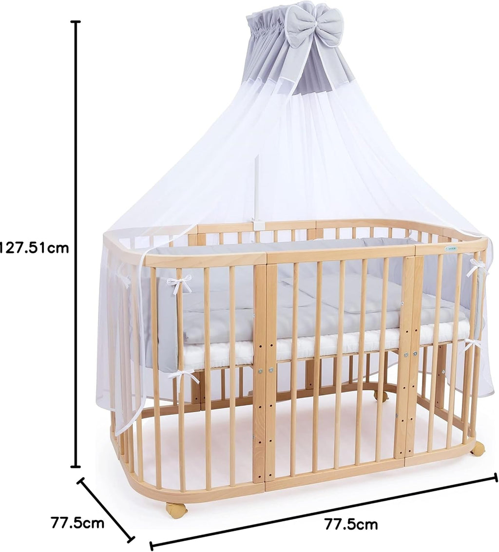 Waldin Lettino per bambini in legno 7in1 con materasso, Letto "Cresci con me", Ventilato, Base regolabile in 5 altezze, Set All-Inclusive, Legno Bianco