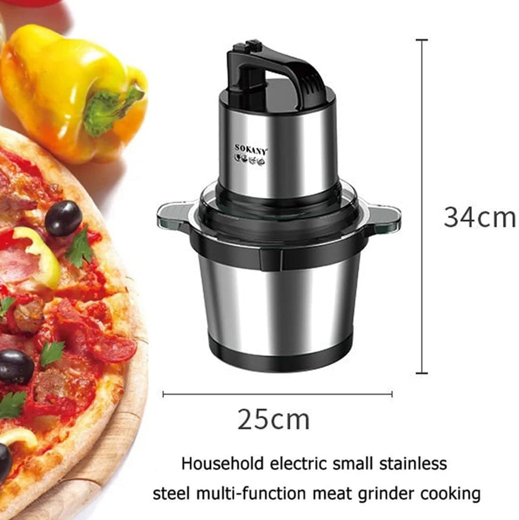 SOKANY Tritacarne Elettrico da Cucina 1500W con Ciotola in Acciaio Inox da 6,5L, Tritatutto con 3 Livelli di Velocità, Robot da Cucina con 4 Lame per Carne, Cipolle, Frutta, Verdura