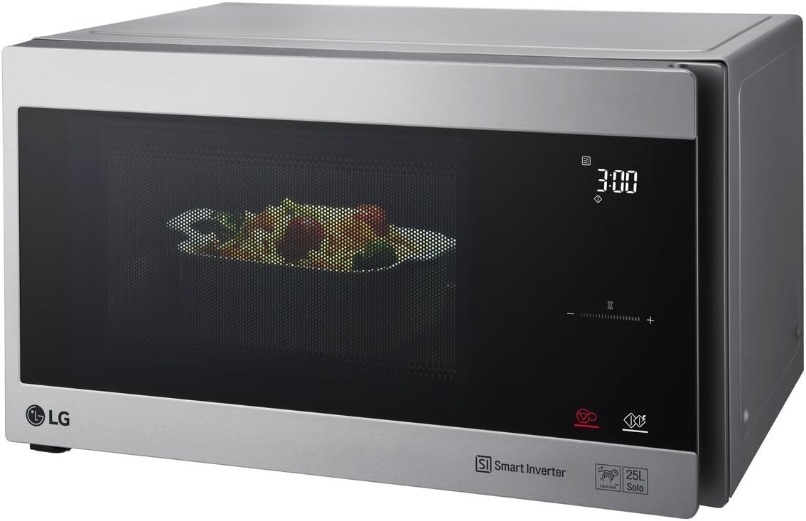 LG MS2595CIS Forno a microonde con tecnologia Smart Inverter, capacità 25 litri, 1000 W, programmi automatici, livelli di potenza regolabili e funzione EasyClean, argento