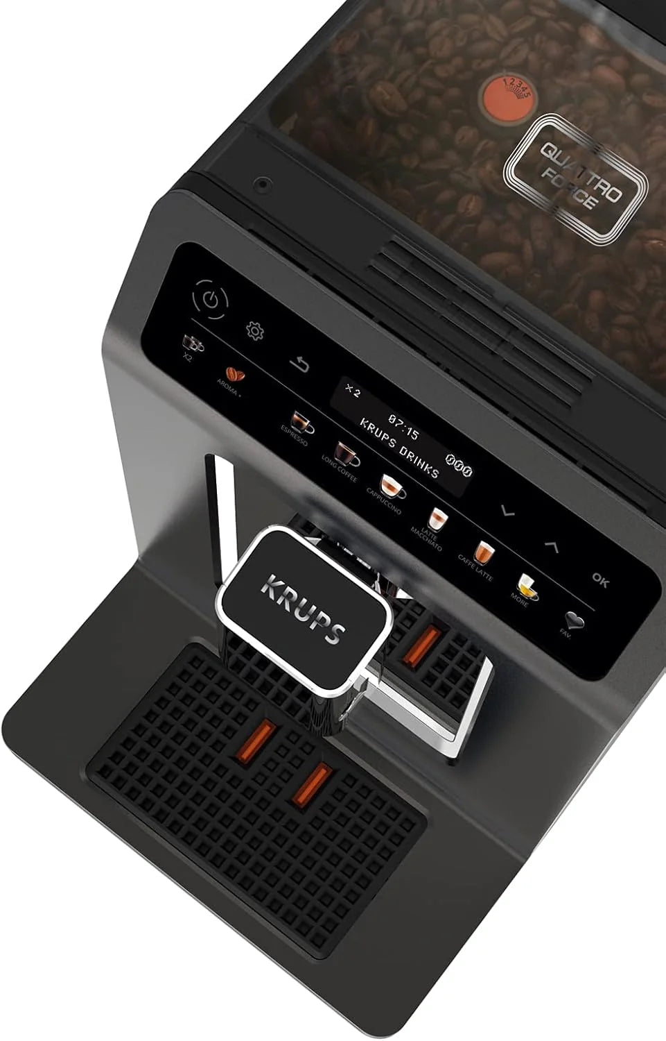 Krups Evidence One Macchina da Caffè Automatica con Tubo per il Latte, 12 Bevande, Funzione 2 Tazze, Display a Colori, Macchina del Caffè, Sigillo TÜV, Nero, EA895N10, Meteor Graphit