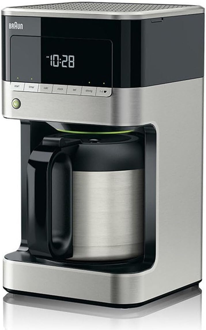 Braun Household PurAroma 7 Macchina da caffè KF 7125 – Macchina da caffè filtro con caraffa termica e funzione timer, Caffettiera per un aroma unico, 1000 Watt, Nero/Acciaio inox
