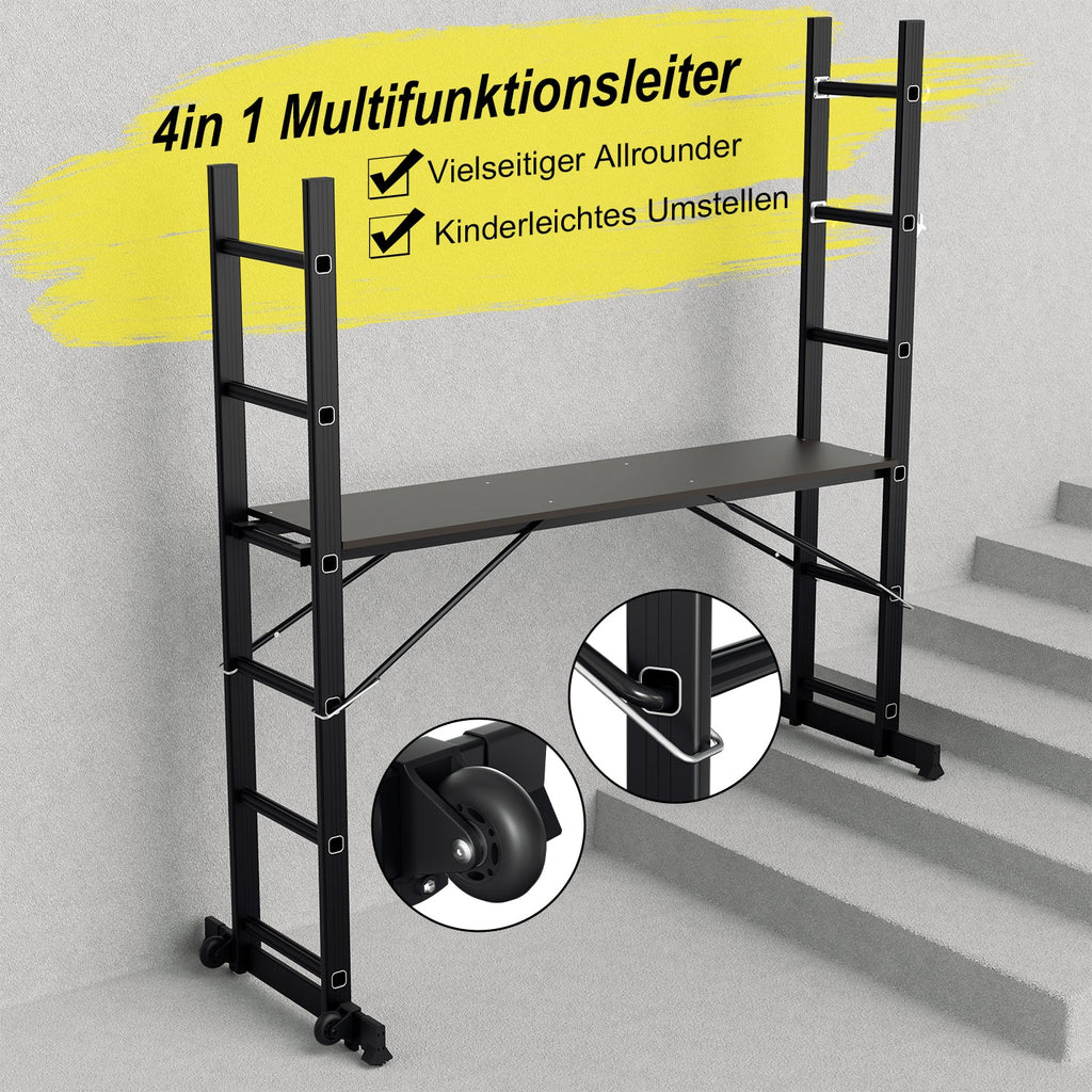 Sonnewelt Gerüst 4 in 1  Alu Multifunktionsleiter 6+6 Stufen