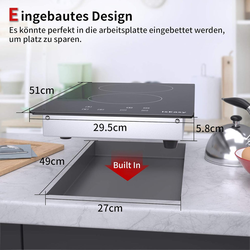 IsEasy 4 Zonen Einbau Induktionskochfeld mit 9 Leistungsstufen &1-99Min Timer, Boost-Funktion, Induktionskochplatte, Induktion Herdplatte mit 4 Platten, 60cm, 6800W, Schwarz