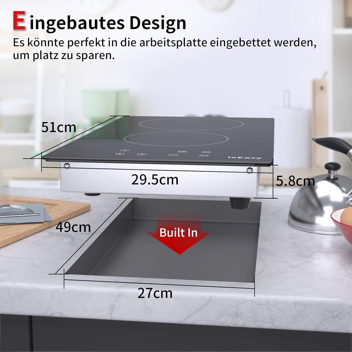 IsEasy 4 Zonen Einbau Induktionskochfeld mit 9 Leistungsstufen &1-99Min Timer, Boost-Funktion, Induktionskochplatte, Induktion Herdplatte mit 4 Platten, 60cm, 6800W, Schwarz