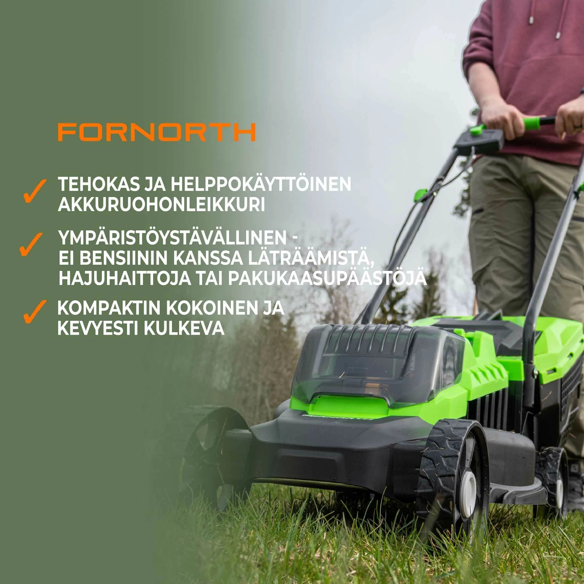 Fornorth Tosaerba a batteria GH1000e, 20V, include batteria e caricabatterie
