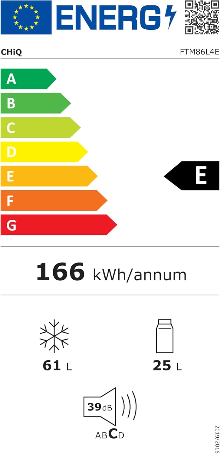 CHIQ CTT107BC Frigorifero Piccolo 107 Litri, Altezza 84 cm, Profondità 55 cm, Ingombro di soli 0,3 ㎡, Micro-Congelatore, Vario Box, 7 Livelli di Controllo della Temperatura, Silenzioso, 87 kWh/anno, Nero