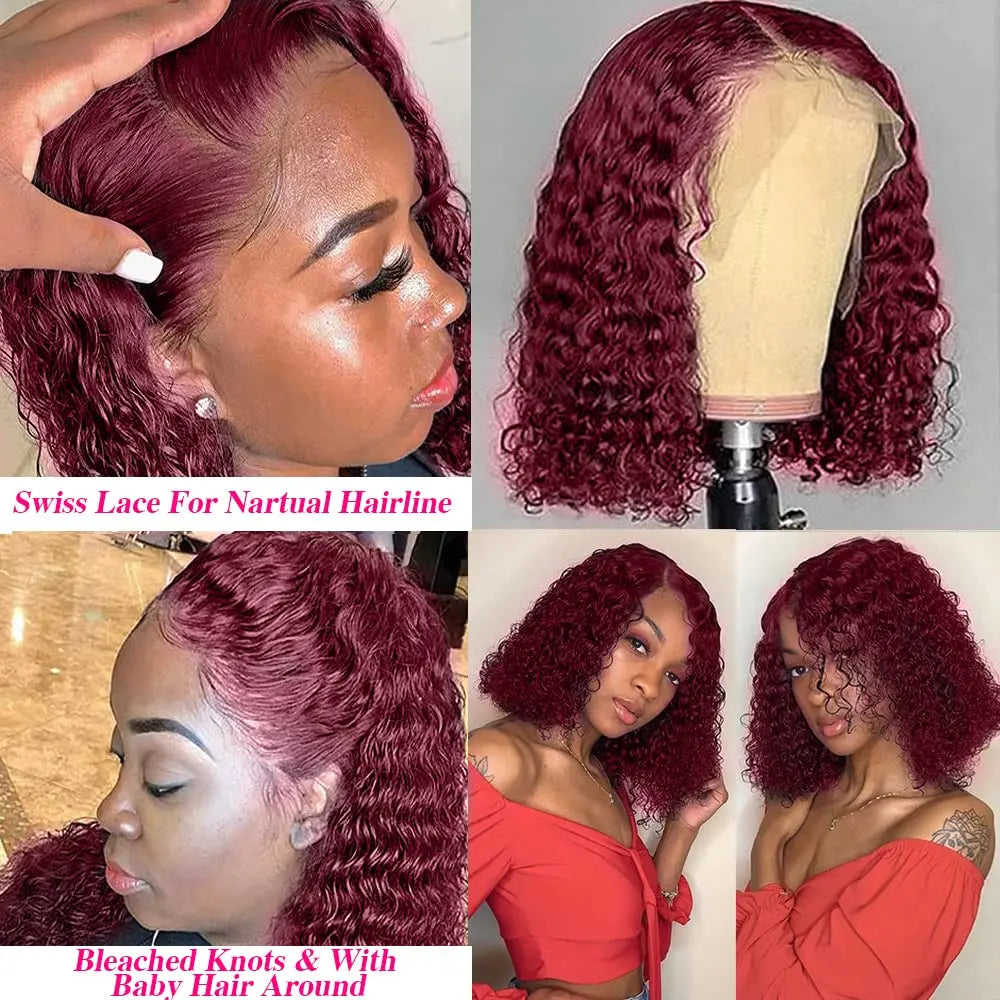 Parrucche bob ad onda profonda in 99J bordeaux per donne di colore