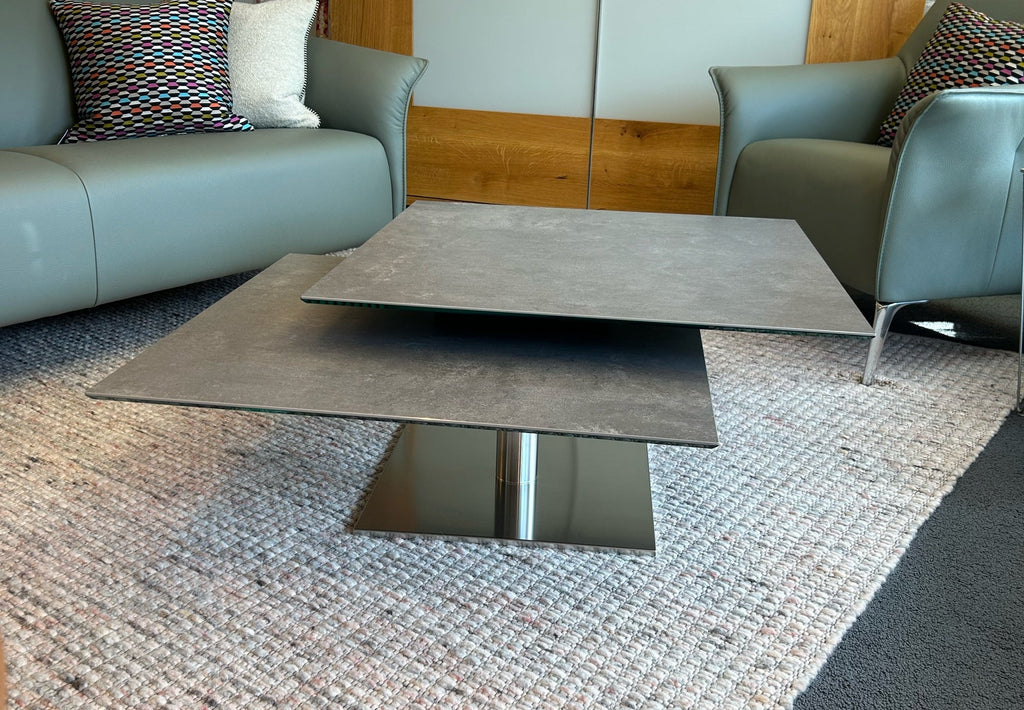 Ronald Schmitt Couchtisch Evita H509 drehbare Platte, 75 x 75 cm Keramik Focos Piombo
