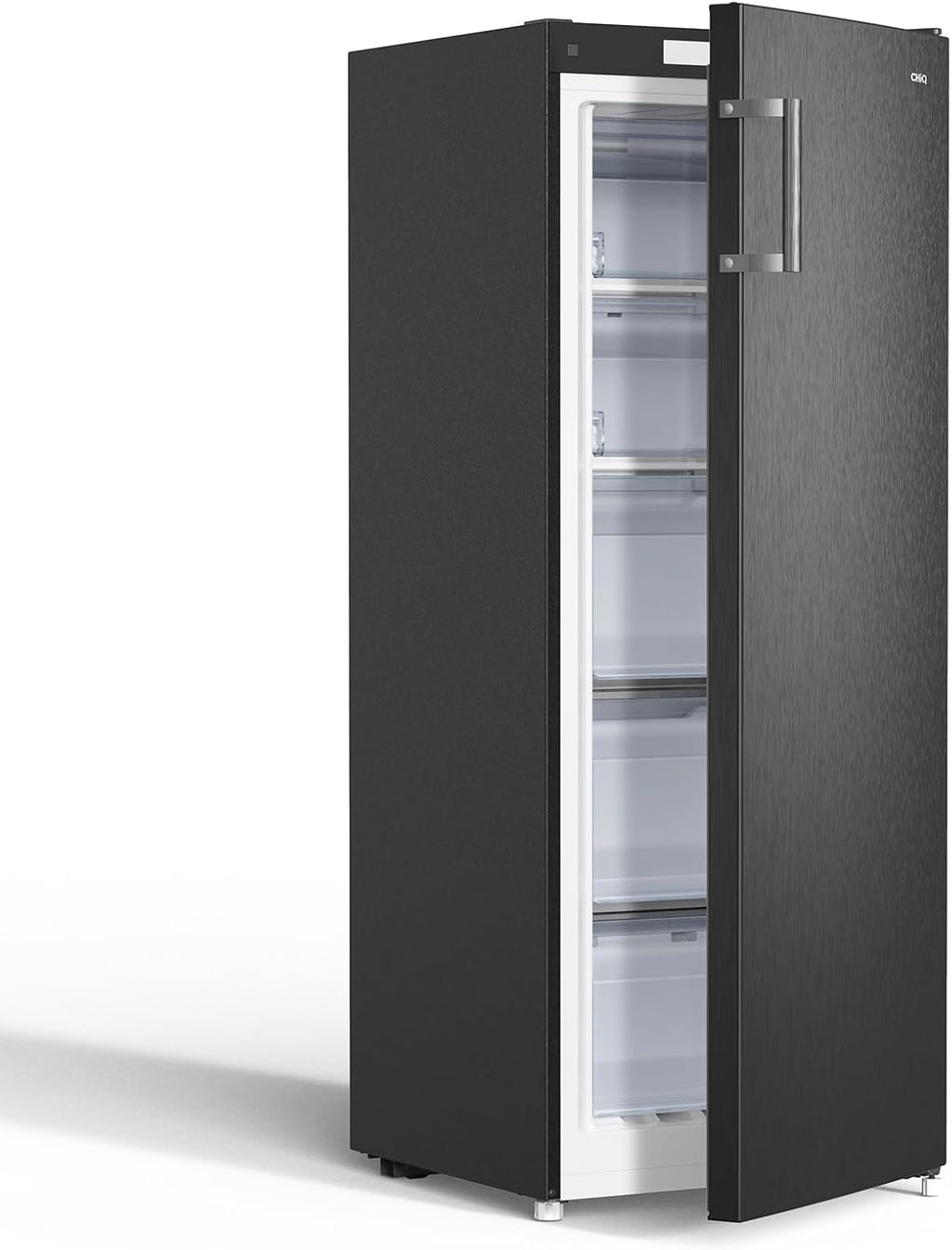 CHiQ FSD166NE4E Congelatore 166 L, Tecnologia No Frost, Porta Reversibile, Acciaio Inox Nero, Altezza 144 cm