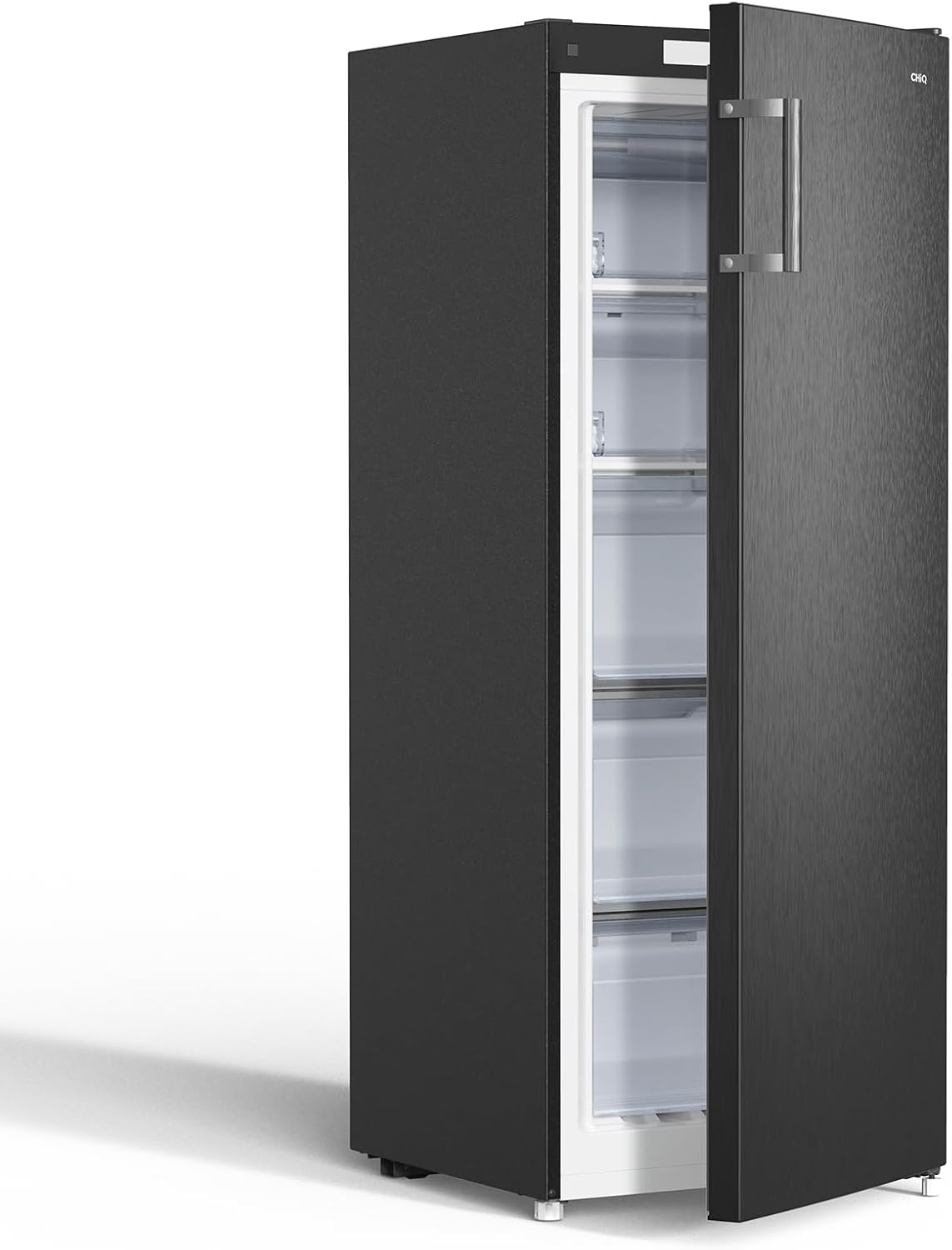 CHiQ FSD166NE4E Congelatore 166 L, Tecnologia No Frost, Porta Reversibile, Acciaio Inox Nero, Altezza 144 cm