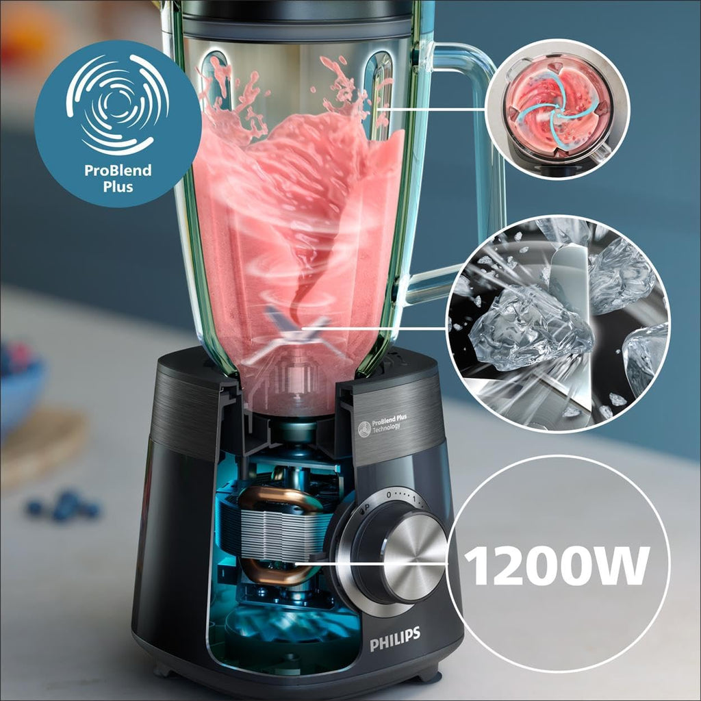 Frullatore Philips Serie 5000 - 1000 W. Capacità massima 2 l. Tecnologia ProBlend Plus. Parti lavabili in lavastoviglie. Nero (HR3020/20)