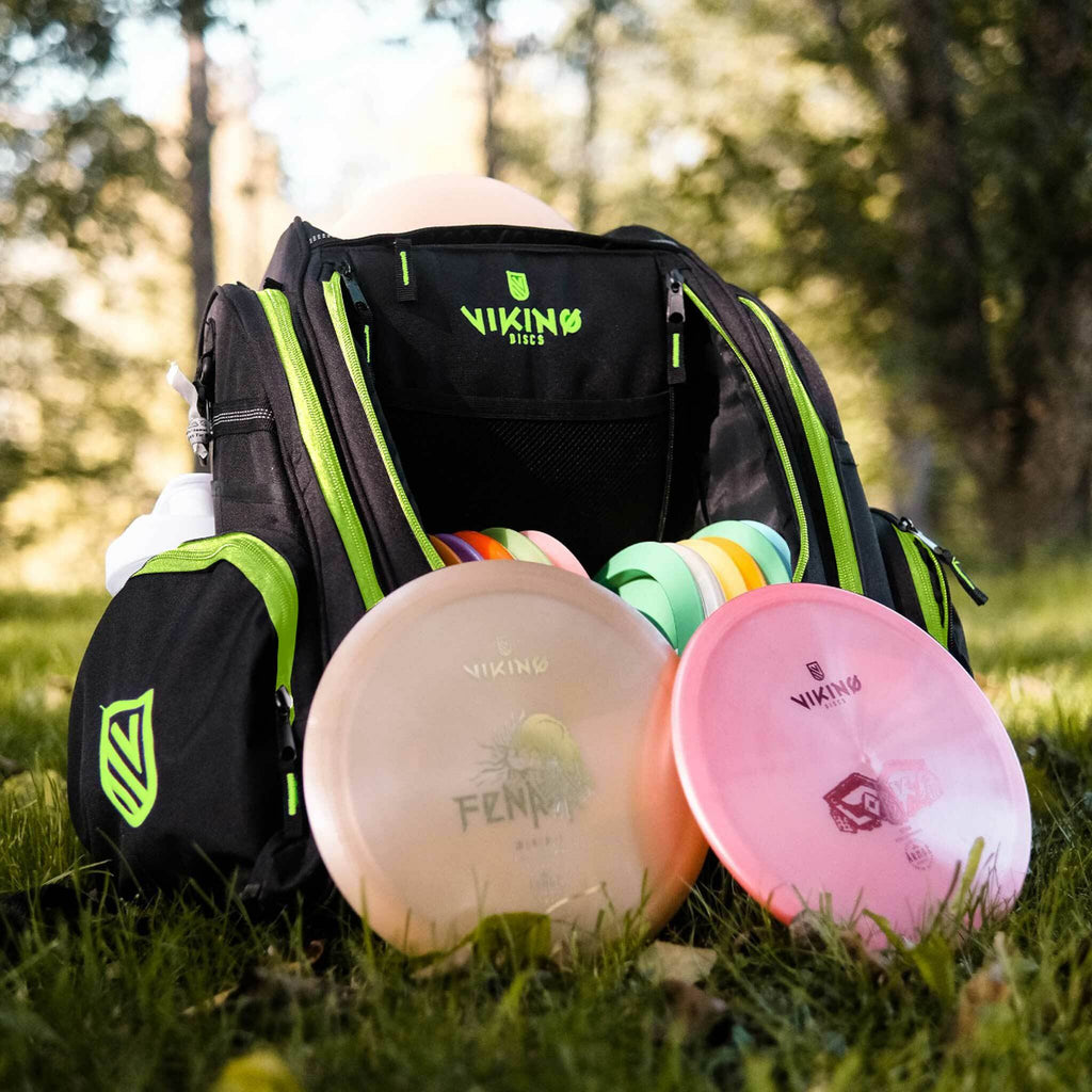 Viking Discs Rucksack Pro, zaino da disc golf, nero/lime