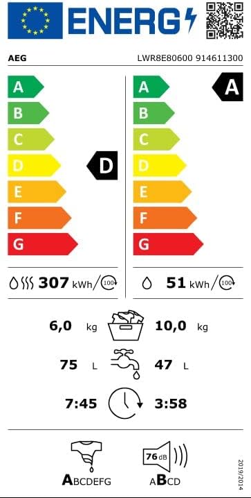 AEG L7WBA60680 Lavasciuga / DualSense - cura delicata / 8 kg lavaggio / 5 kg asciugatura / D / a risparmio energetico / ProSense - regolazione automatica del carico / Funzione aggiungi indumento / ProSteam - funzione vapore rinfrescante / 1600 giri/min