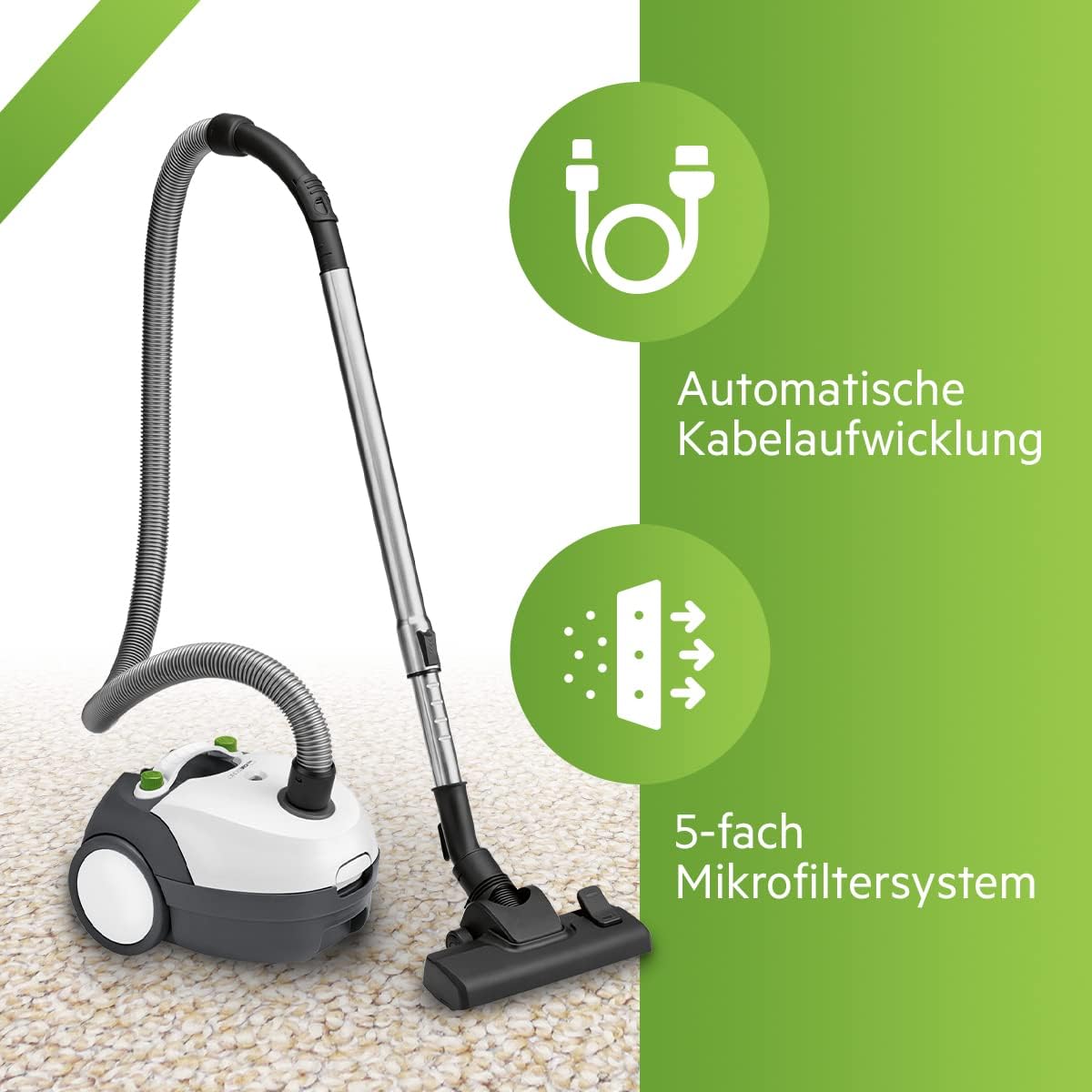 Clatronic Aspirapolvere con Sacco | Aspirapolvere a carrello con 700 Watt a risparmio energetico | Aspirapolvere con sistema di microfiltraggio a 5 strati | Spazzola per pavimenti commutabile e bocchetta per spazzola/fessure | BS 1300 N antracite
