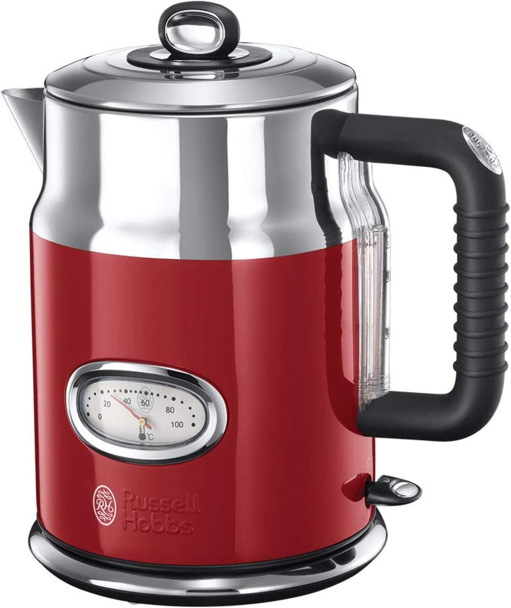 Russell Hobbs Tostapane [a 2 Fette] Retro Acciaio Inossidabile Rosso (Display Countdown in design retrò, incluso accessorio per panini, 6 livelli di doratura + funzione scongelamento e riscaldamento, 1300W) Vintage 21680-56