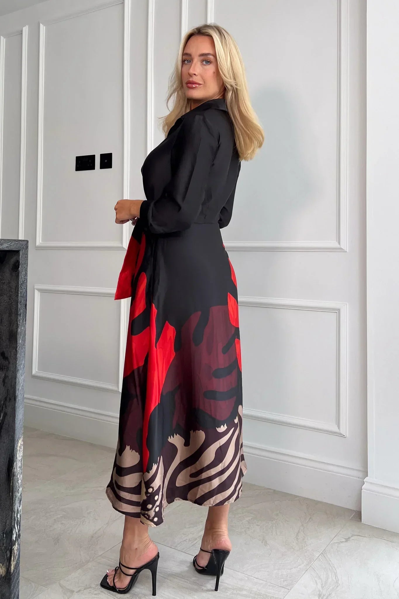 Norah - Red Leaf Tie Front Hemdkleid