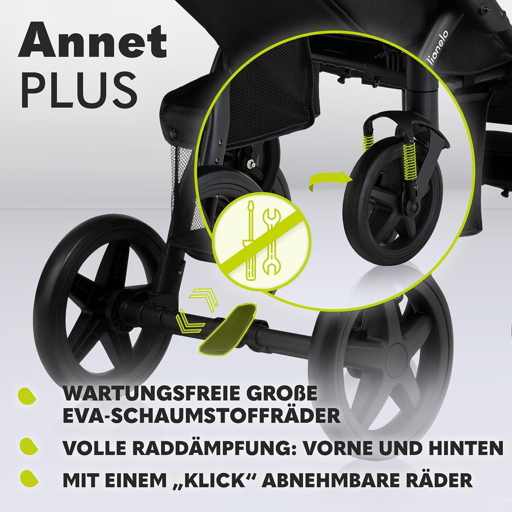 LIONELO Annet Buggy fino a 22 kg con funzione reclinabile, passeggino compatto richiudibile con accessori, ruote in schiuma EVA, zanzariera, coprigambe, portabevande, cestino (Golden Moments, Tour)