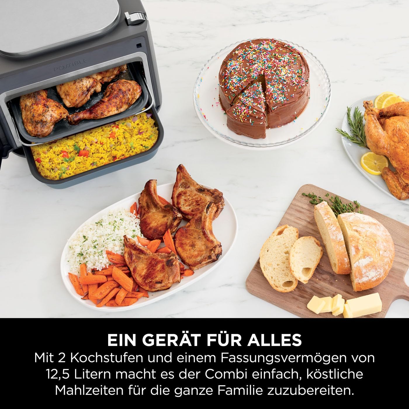 Ninja Combi Robot da Cucina 12 in 1, Forno e Friggitrice ad Aria, 12 Funzioni di Cottura, Friggitrice ad Aria e Grill, Pronto in 15 Min*, con Teglia da Forno, Padella, Cestello per Frittura, Ricettario, Grigio, SFP700EU.