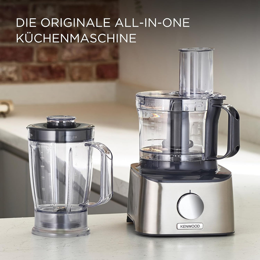 Kenwood MultiPro OneTouch FDM73.480SS – 2-in-1 Kompakt-Küchenmaschine & Mixer, 6 Zubehörteile, 6 Automatikprogramme, Variable Geschwindigkeit & Pulse-Funktion, Integrierte Waage, 1000 W, Silber
